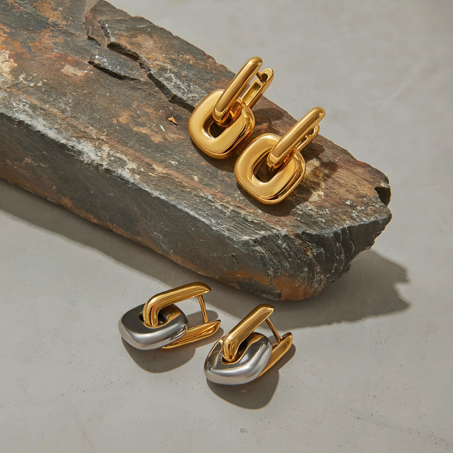 Aruary Studio ｜ Artisanal Jewelry Two-Tone Stainless Steel Earrings | 18K Gold Plated | Waterproof & Hypoallergenic | Luxury Minimalist Earrings