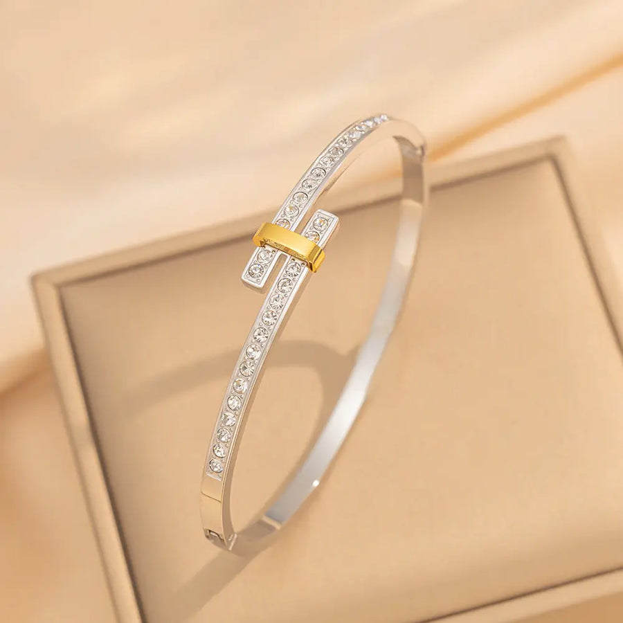Aruary Studio ｜ Artisanal Jewelry Two-Tone T-Logo Pavé Bracelet - 1:1 Quality Stainless Steel Cuff