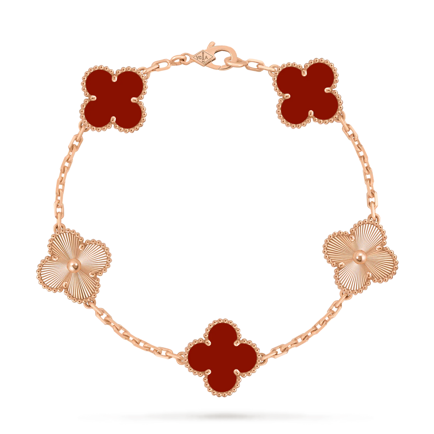 Rose Gold Plated Carnelian Clover Bracelet - 925 Sterling Silver Adjustable Lucky Charm Jewelry Aruary Studio ｜ Artisanal Jewelry