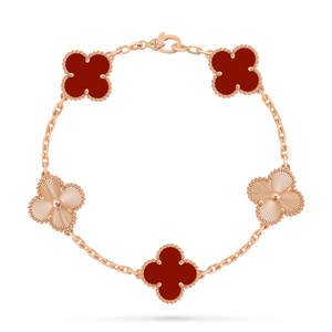 Rose Gold Plated Carnelian Clover Bracelet - 925 Sterling Silver Adjustable Lucky Charm Jewelry Aruary Studio ｜ Artisanal Jewelry