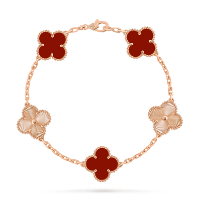 Rose Gold Plated Carnelian Clover Bracelet - 925 Sterling Silver Adjustable Lucky Charm Jewelry Aruary Studio ｜ Artisanal Jewelry