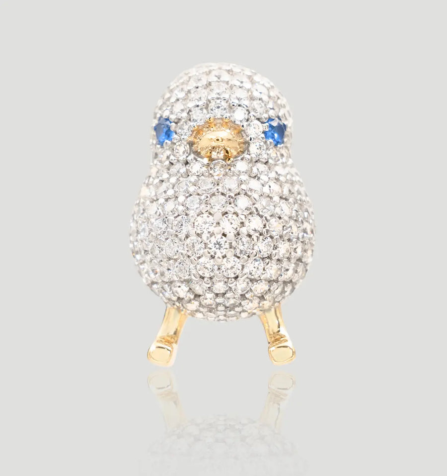 Aruary Studio ｜ Artisanal Jewelry Walking Chick Pendant Necklace – 925 Gold-Plated Sterling Silver with High-Carbon Diamonds | Bohemian Sweet Accessory for Sweaters & Suits