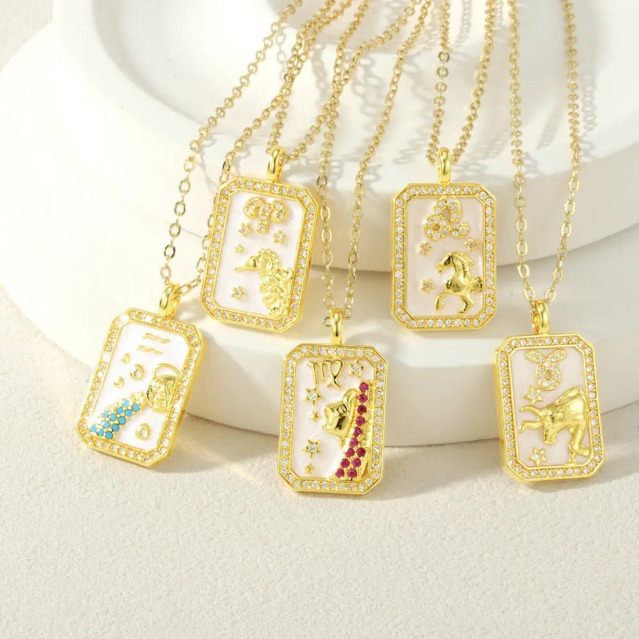 Aruary Studio ｜ Artisanal Jewelry Zodiac Birthstone Necklace - 18K Gold Plated Enamel Charm, Hand-Filled Constellation Pendant