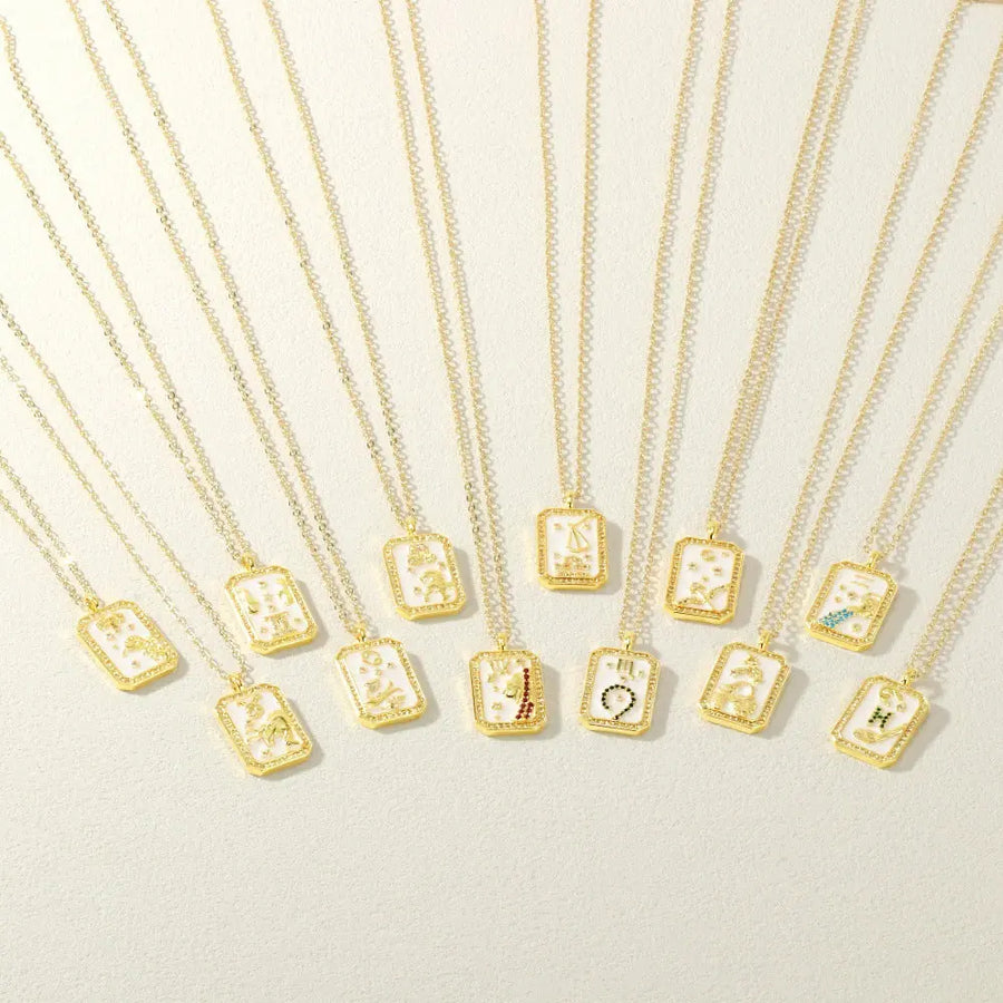Aruary Studio ｜ Artisanal Jewelry Zodiac Birthstone Necklace - 18K Gold Plated Enamel Charm, Hand-Filled Constellation Pendant