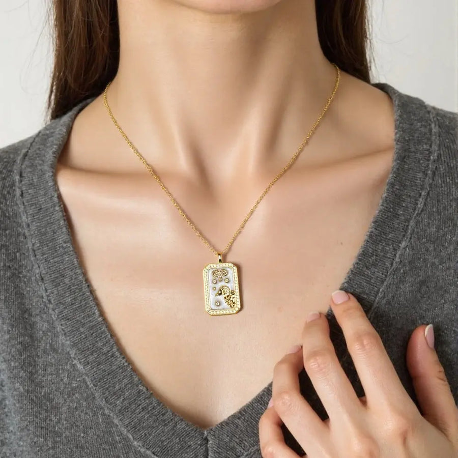 Aruary Studio ｜ Artisanal Jewelry Zodiac Birthstone Necklace - 18K Gold Plated Enamel Charm, Hand-Filled Constellation Pendant