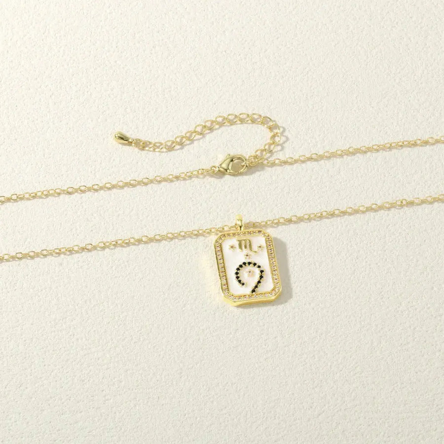 Aruary Studio ｜ Artisanal Jewelry Zodiac Birthstone Necklace - 18K Gold Plated Enamel Charm, Hand-Filled Constellation Pendant