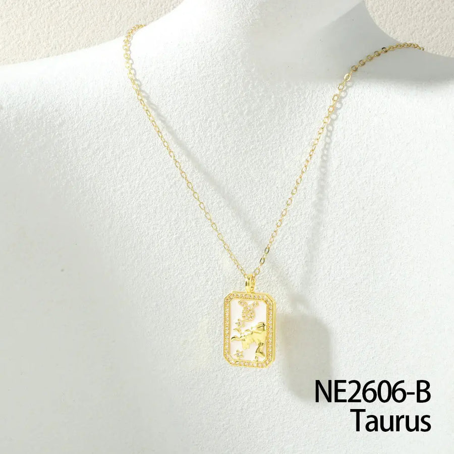 Aruary Studio ｜ Artisanal Jewelry Zodiac Birthstone Necklace - 18K Gold Plated Enamel Charm, Hand-Filled Constellation Pendant TAURUS ♉