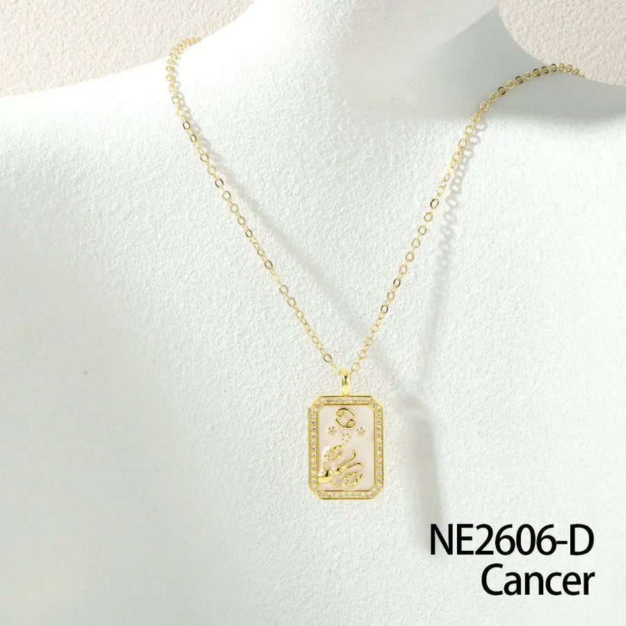 Aruary Studio ｜ Artisanal Jewelry Zodiac Birthstone Necklace - 18K Gold Plated Enamel Charm, Hand-Filled Constellation Pendant CANCER ♋