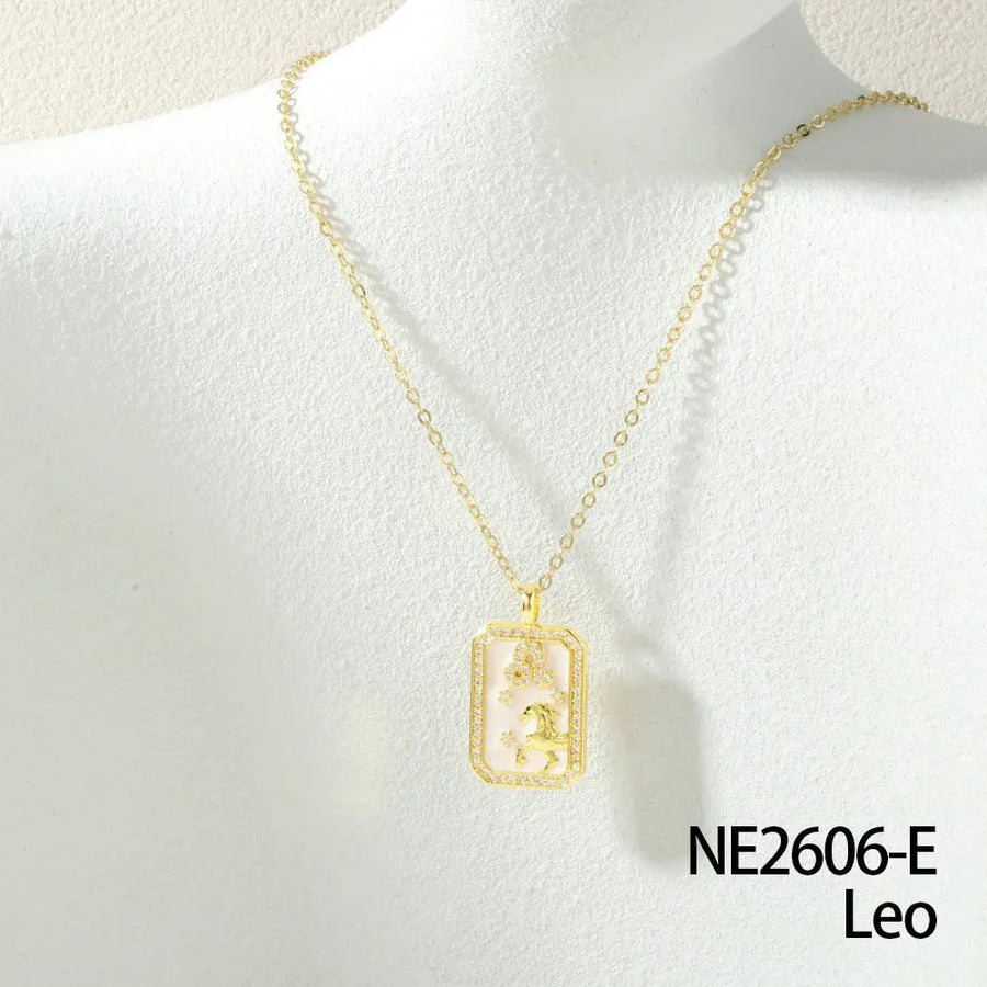 Aruary Studio ｜ Artisanal Jewelry Zodiac Birthstone Necklace - 18K Gold Plated Enamel Charm, Hand-Filled Constellation Pendant LEO ♌