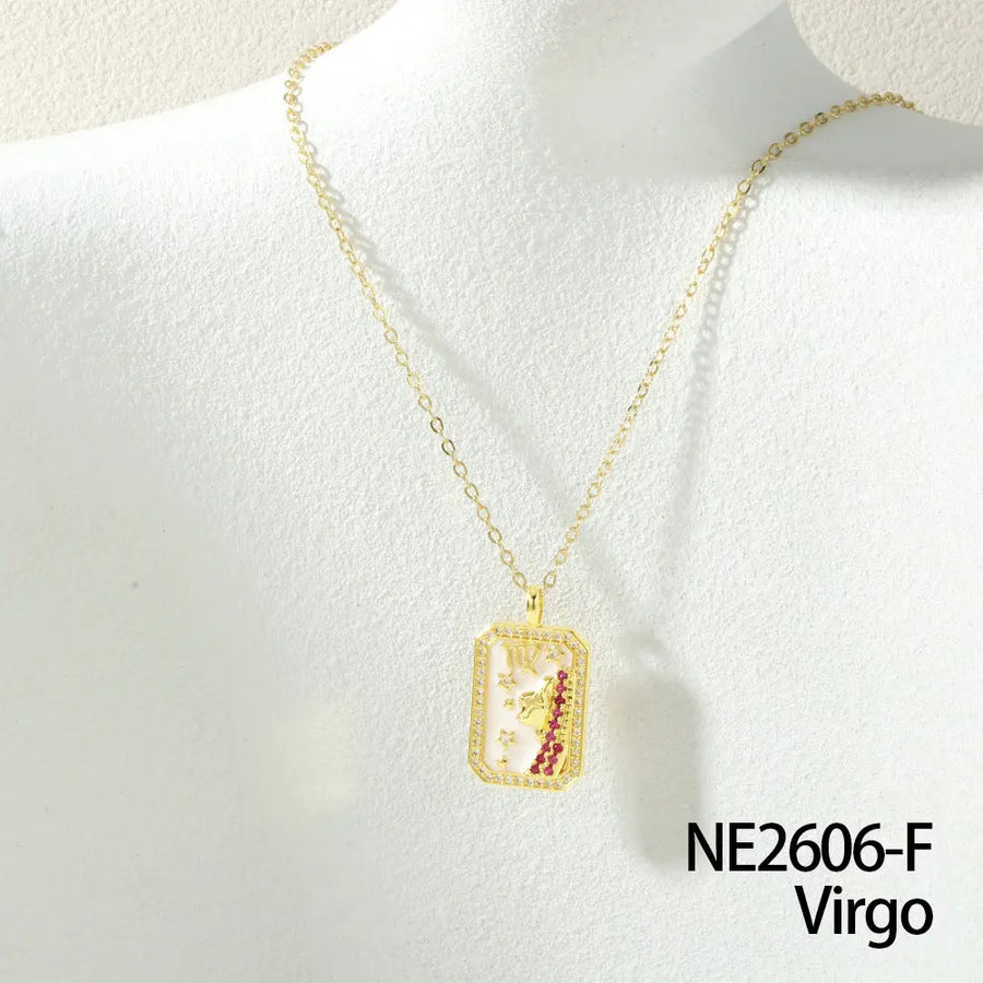 Aruary Studio ｜ Artisanal Jewelry Zodiac Birthstone Necklace - 18K Gold Plated Enamel Charm, Hand-Filled Constellation Pendant VIRGO ♍