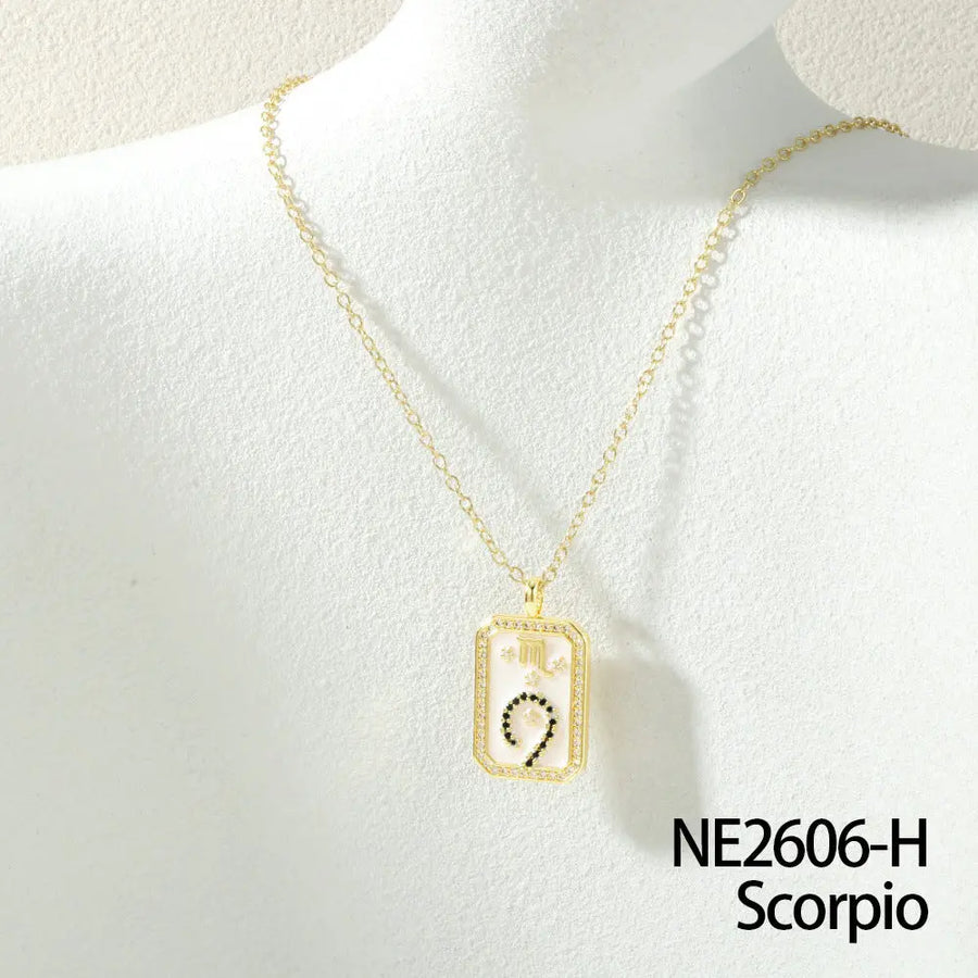 Aruary Studio ｜ Artisanal Jewelry Zodiac Birthstone Necklace - 18K Gold Plated Enamel Charm, Hand-Filled Constellation Pendant SCORPIO ♏