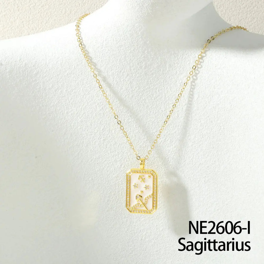 Aruary Studio ｜ Artisanal Jewelry Zodiac Birthstone Necklace - 18K Gold Plated Enamel Charm, Hand-Filled Constellation Pendant SAGITTARIUS ♐