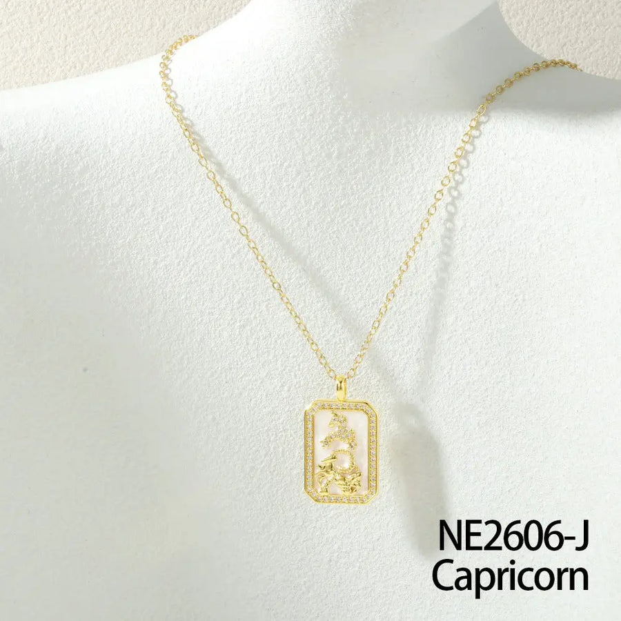 Aruary Studio ｜ Artisanal Jewelry Zodiac Birthstone Necklace - 18K Gold Plated Enamel Charm, Hand-Filled Constellation Pendant CAPRICORN ♑