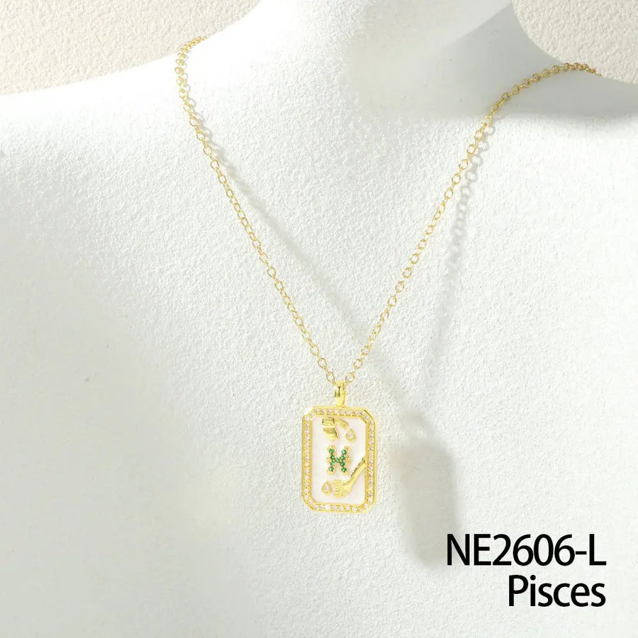 Aruary Studio ｜ Artisanal Jewelry Zodiac Birthstone Necklace - 18K Gold Plated Enamel Charm, Hand-Filled Constellation Pendant PISCES ♓