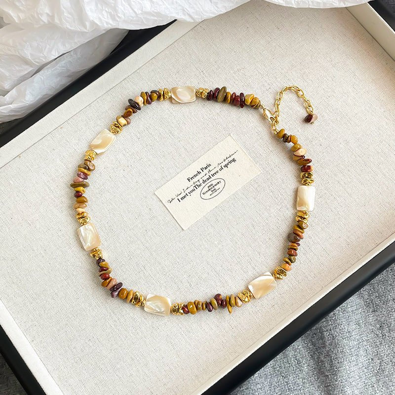 Abalone Shell & 18K Gold - Plated Copper Necklace | Tiger Eye & Crystal Accents - Aruary Studio ｜ Artisanal Jewelry