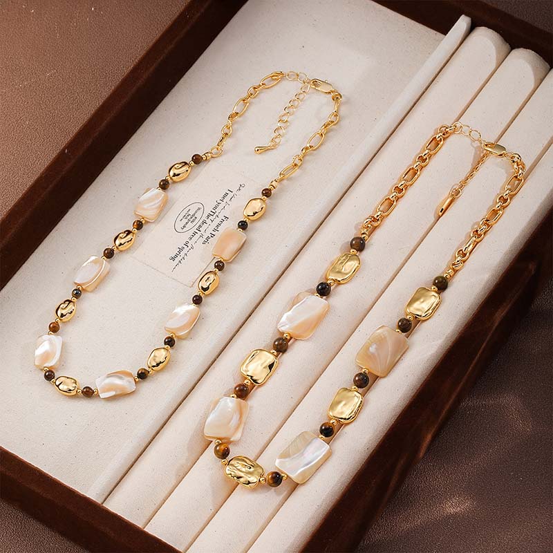 Abalone Shell & 18K Gold - Plated Copper Necklace | Tiger Eye & Crystal Accents - Aruary Studio ｜ Artisanal Jewelry