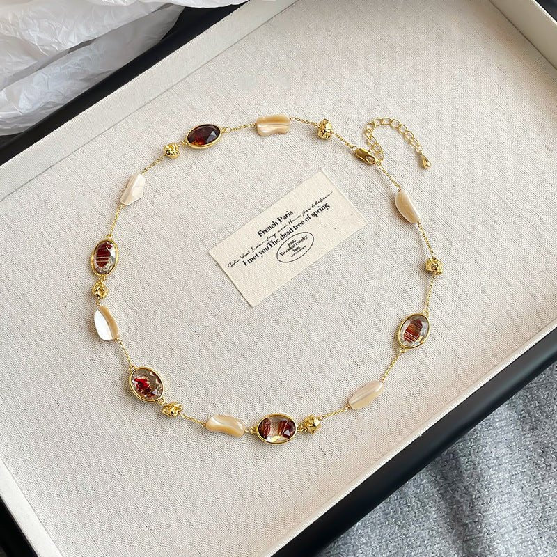 Abalone Shell & 18K Gold - Plated Copper Necklace | Tiger Eye & Crystal Accents - Aruary Studio ｜ Artisanal Jewelry