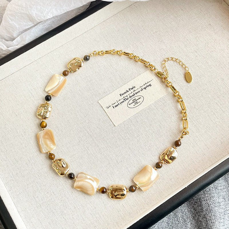 Abalone Shell & 18K Gold - Plated Copper Necklace | Tiger Eye & Crystal Accents - Aruary Studio ｜ Artisanal Jewelry