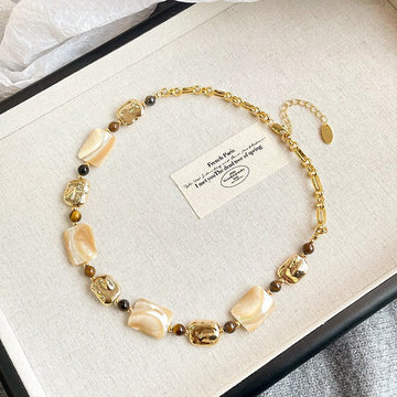 Abalone Shell & 18K Gold - Plated Copper Necklace | Tiger Eye & Crystal Accents - Aruary Studio ｜ Artisanal Jewelry