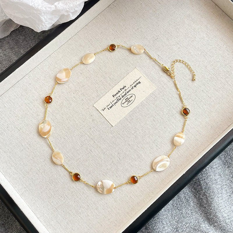 Abalone Shell & 18K Gold - Plated Copper Necklace | Tiger Eye & Crystal Accents - Aruary Studio ｜ Artisanal Jewelry