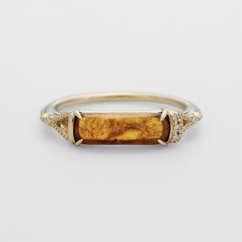 Amber & 925 Sterling Silver Ring | 5A Zircon Accent - Aruary Studio ｜ Artisanal Jewelry
