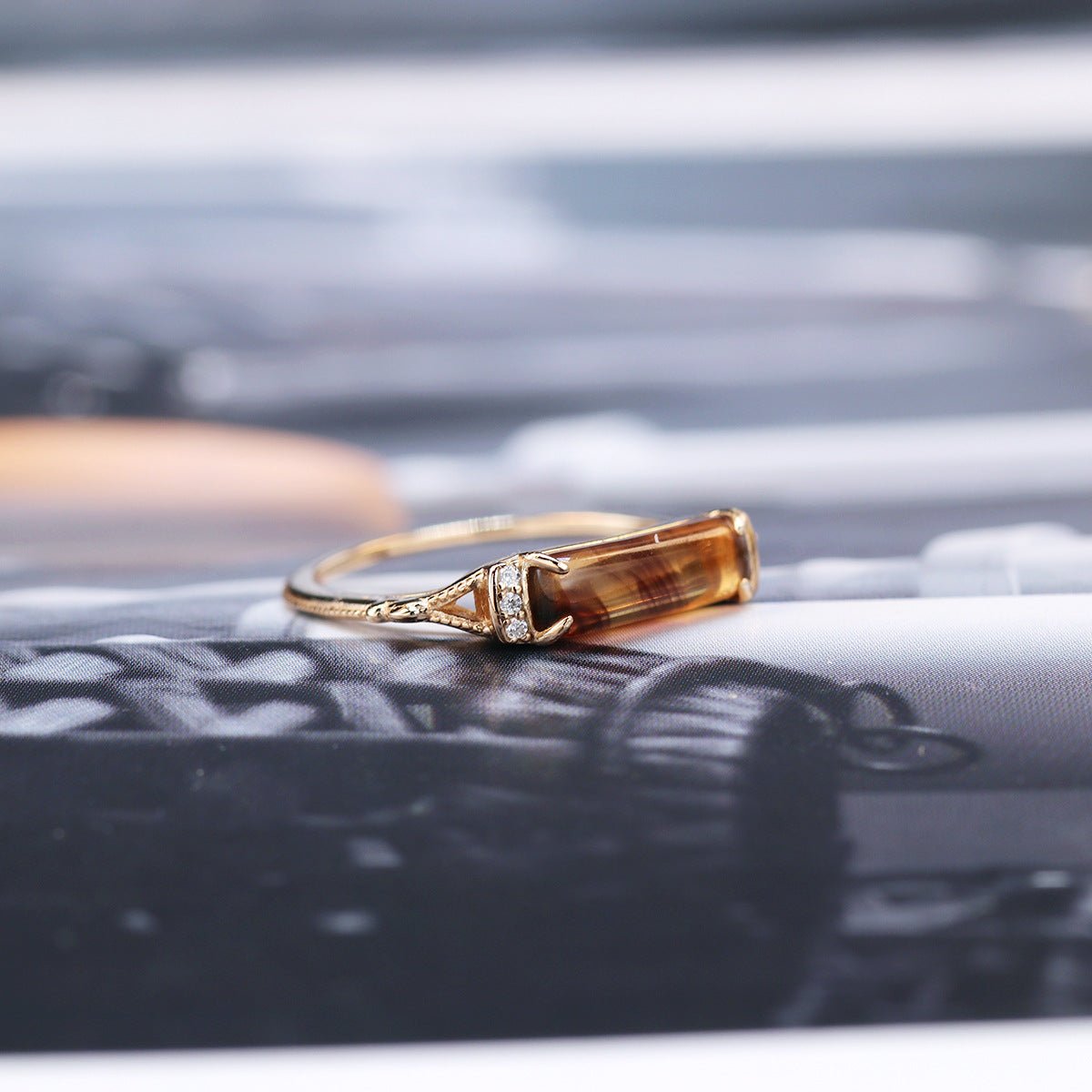 Amber & 925 Sterling Silver Ring | 5A Zircon Accent - Aruary Studio ｜ Artisanal Jewelry