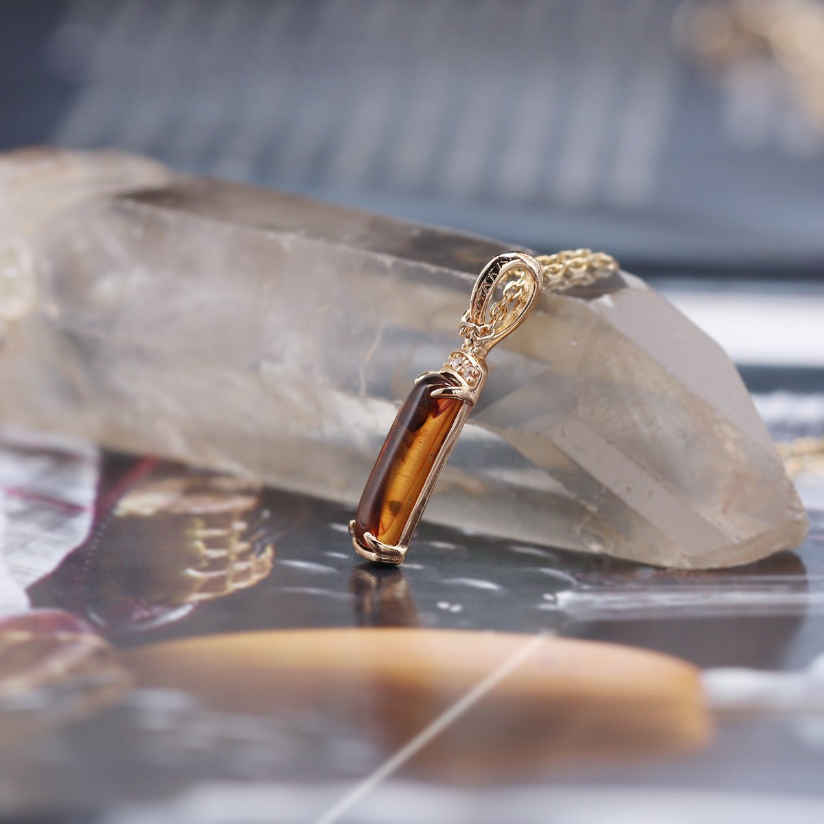 Amber & 925 Sterling Silver Ring | 5A Zircon Accent - Aruary Studio ｜ Artisanal Jewelry