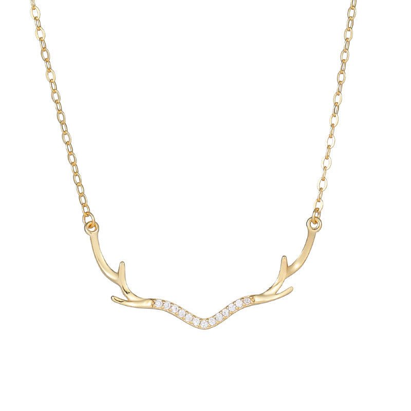 Antler Zircon Necklace | S925 Sterling Silver with Gold/Platinum Plating - Elegant Forest - Inspired Jewelry - Aruary Studio ｜ Artisanal Jewelry