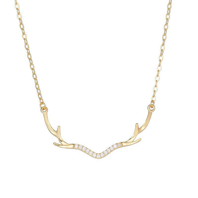 Antler Zircon Necklace | S925 Sterling Silver with Gold/Platinum Plating - Elegant Forest - Inspired Jewelry - Aruary Studio ｜ Artisanal Jewelry