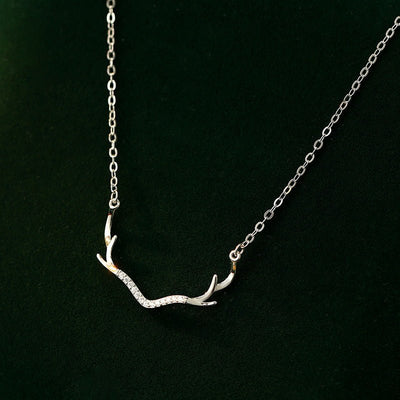 Antler Zircon Necklace | S925 Sterling Silver with Gold/Platinum Plating - Elegant Forest - Inspired Jewelry - Aruary Studio ｜ Artisanal Jewelry