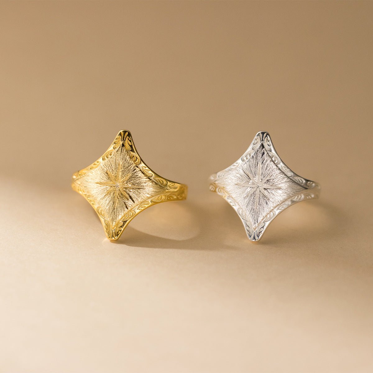 Art Deco Two - Tone Geometric Ring | 925 Sterling Silver Engraved Band | Vintage Architectural Jewelry - Aruary Studio ｜ Artisanal Jewelry