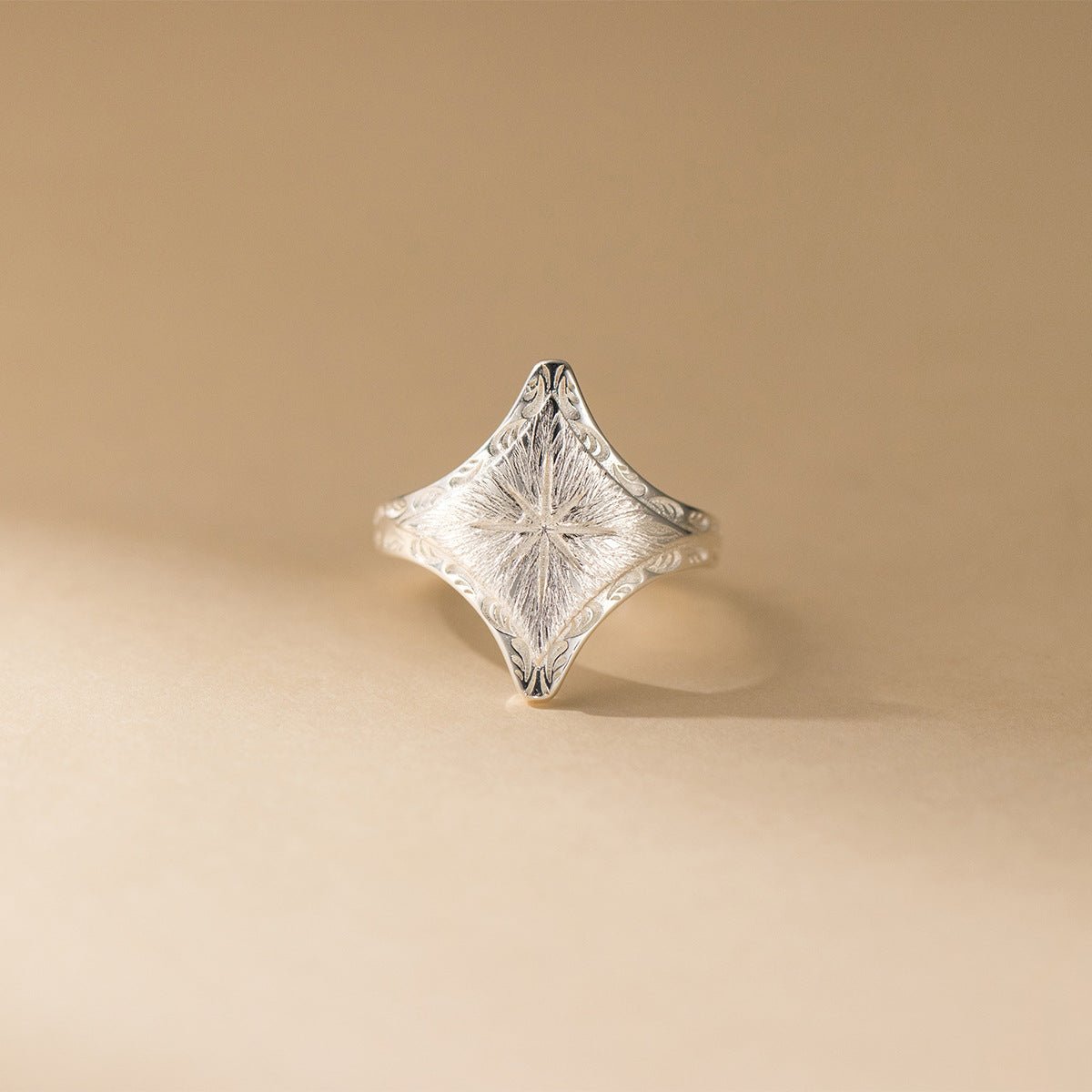 Art Deco Two - Tone Geometric Ring | 925 Sterling Silver Engraved Band | Vintage Architectural Jewelry - Aruary Studio ｜ Artisanal Jewelry