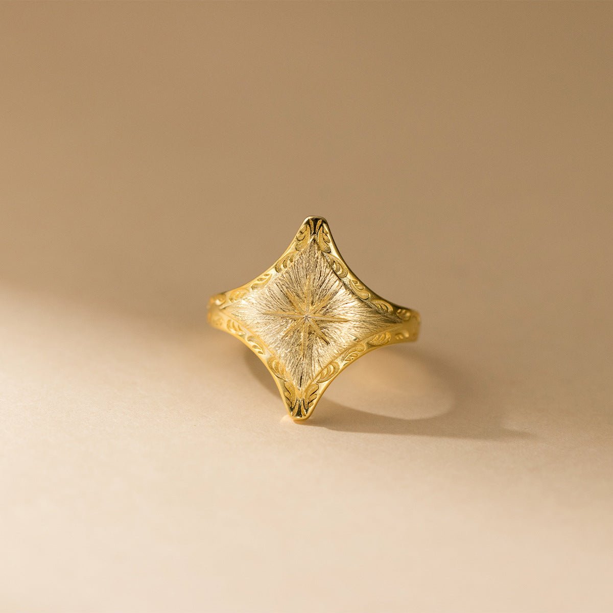 Art Deco Two - Tone Geometric Ring | 925 Sterling Silver Engraved Band | Vintage Architectural Jewelry - Aruary Studio ｜ Artisanal Jewelry