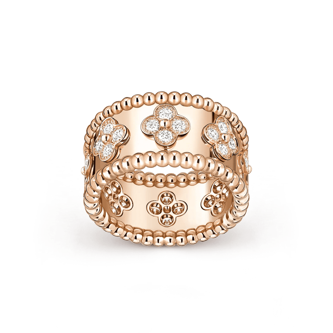 Artisan Kaleidoscope Couple Rings | Heavy 18K Rose Gold Plated | Wide Band Floral Unisex Rings - Aruary Studio ｜ Artisanal Jewelry