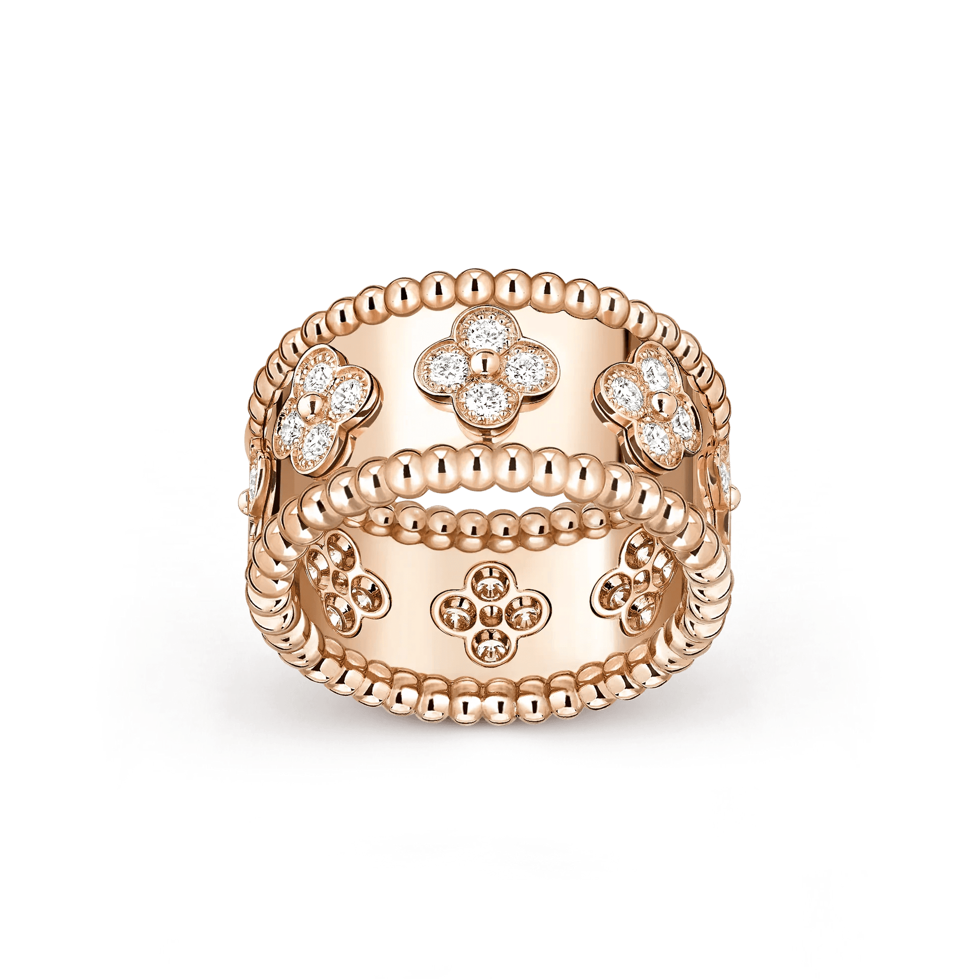 Artisan Kaleidoscope Couple Rings | Heavy 18K Rose Gold Plated | Wide Band Floral Unisex Rings - Aruary Studio ｜ Artisanal Jewelry