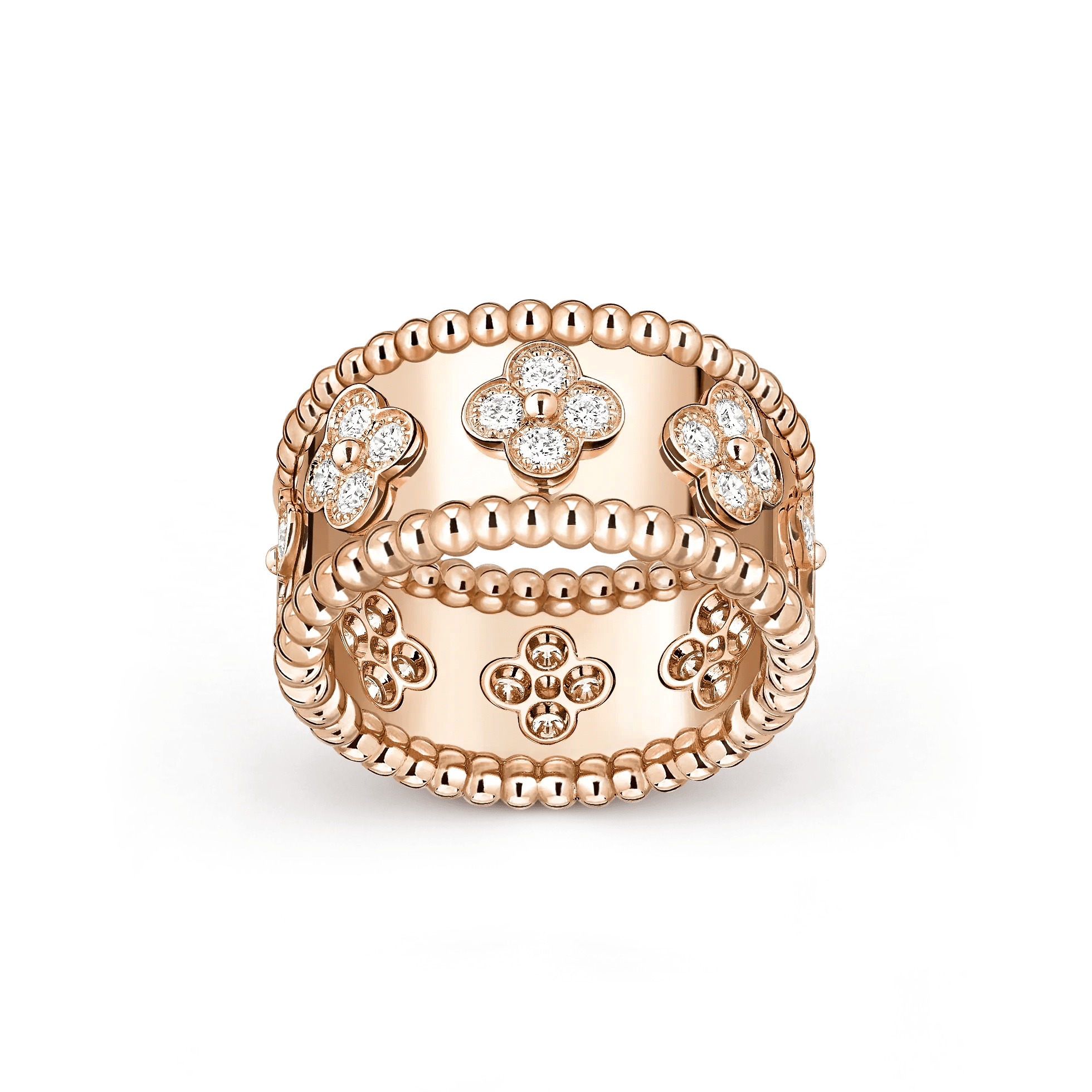 Artisan Kaleidoscope Couple Rings | Heavy 18K Rose Gold Plated | Wide Band Floral Unisex Rings - Aruary Studio ｜ Artisanal Jewelry