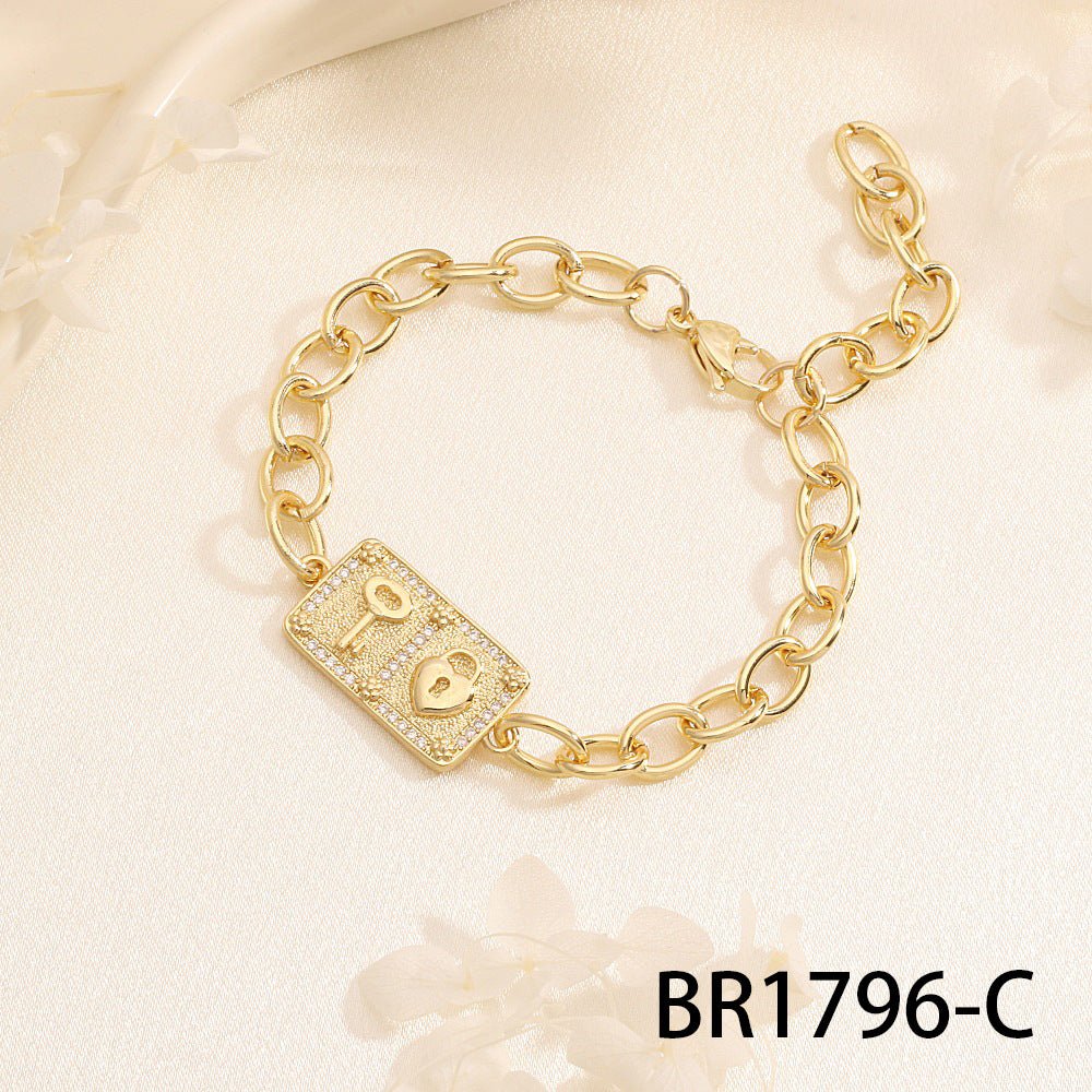 Artisan Retro Square Charm Bracelet - Micro - Set Zircon Stars & Moons - Aruary Studio ｜ Artisanal Jewelry