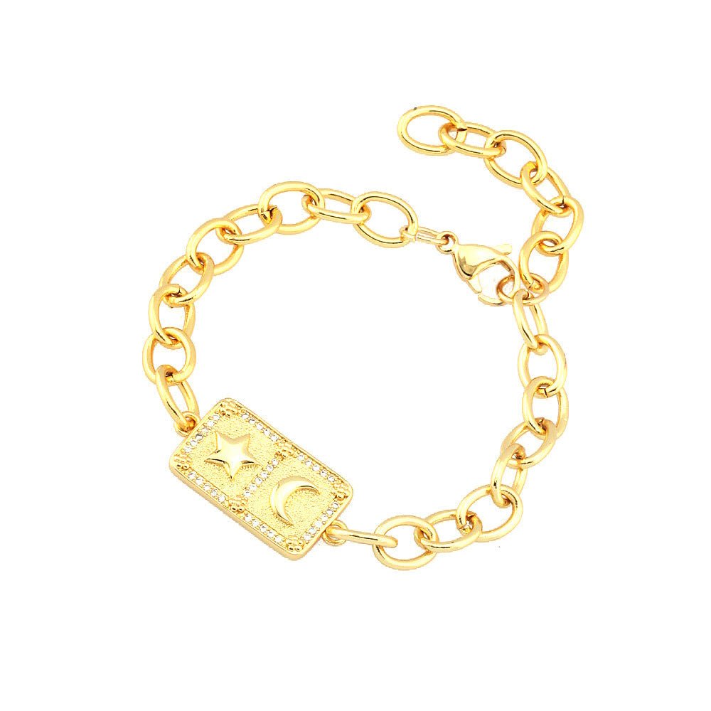Artisan Retro Square Charm Bracelet - Micro - Set Zircon Stars & Moons - Aruary Studio ｜ Artisanal Jewelry