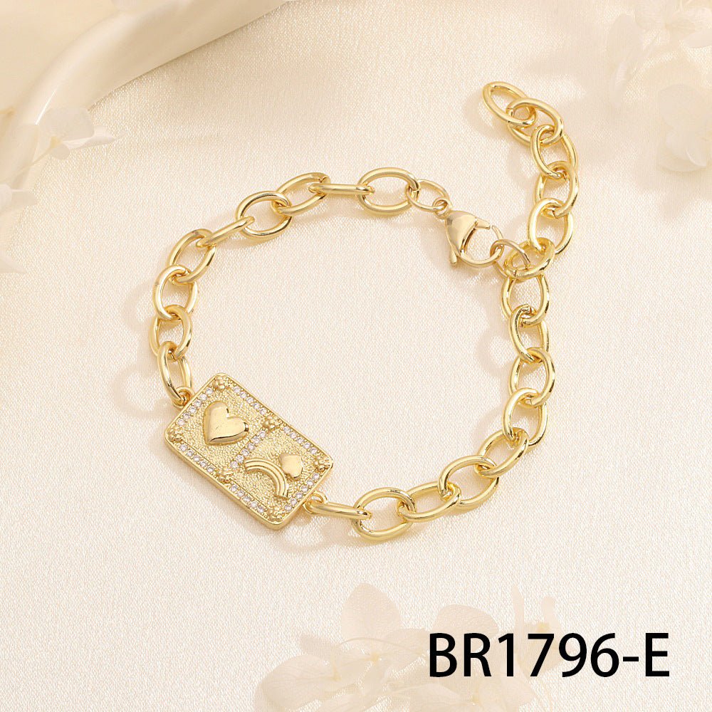 Artisan Retro Square Charm Bracelet - Micro - Set Zircon Stars & Moons - Aruary Studio ｜ Artisanal Jewelry