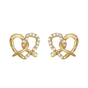 Artistic Pretzel Heart Stud Earrings | 18K Gold Plated Copper + Zircon - Vintage Luxury with Dazzling Asymmetry - Aruary Studio ｜ Artisanal Jewelry