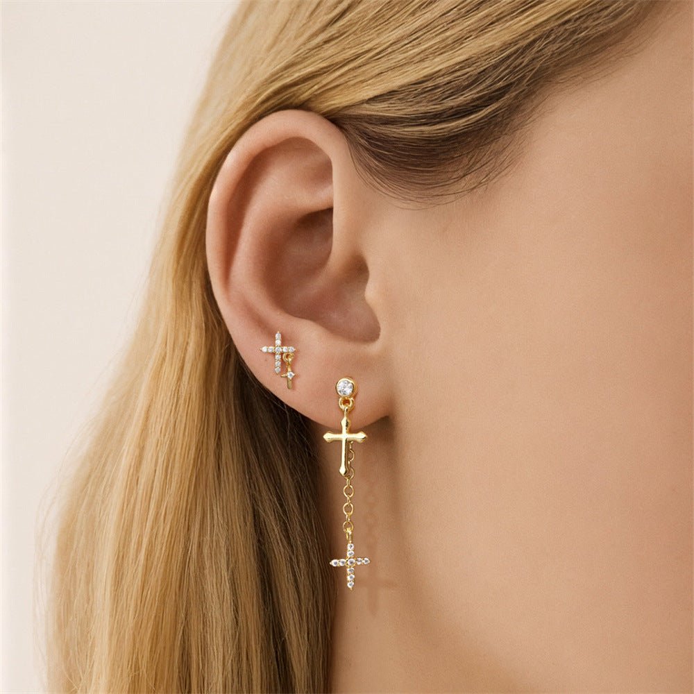 Asymmetric Gold Cross Dangle Earrings - Aruary Studio ｜ Artisanal Jewelry