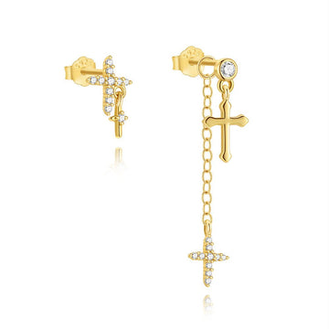 Asymmetric Gold Cross Dangle Earrings - Aruary Studio ｜ Artisanal Jewelry