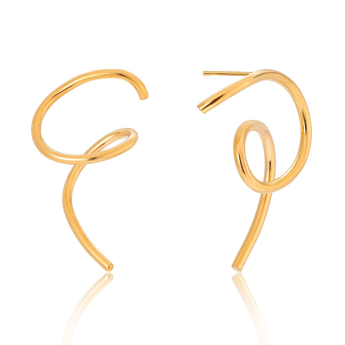 Asymmetric Gold Fluid Line Earrings | 18K Gold - Plated Titanium Steel - Aruary Studio ｜ Artisanal Jewelry
