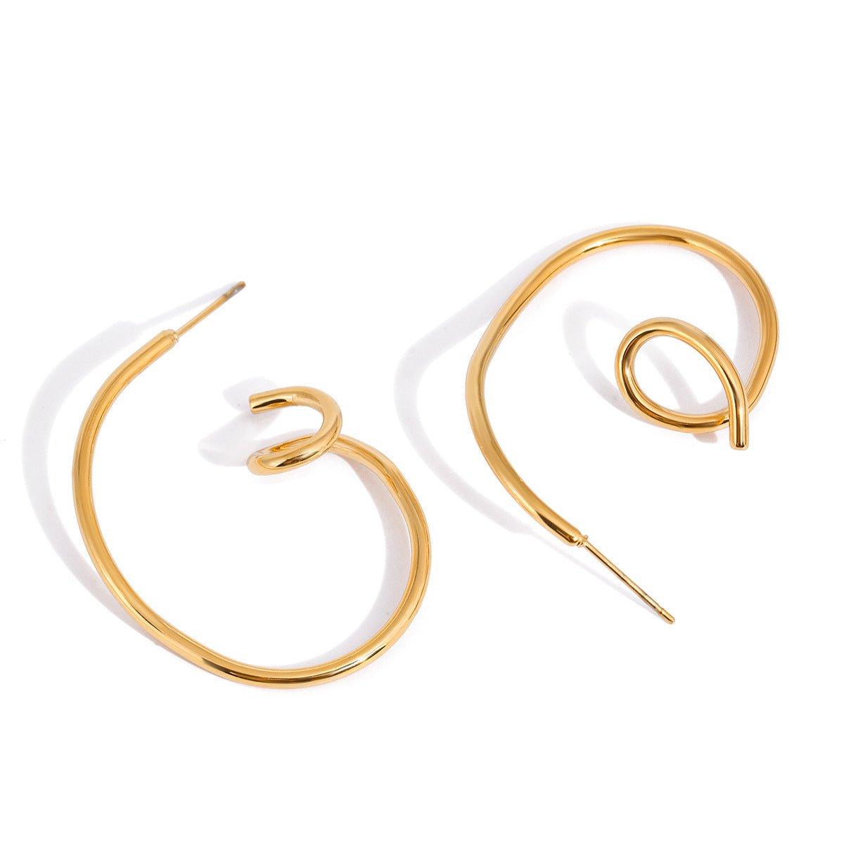 Asymmetric Gold Line Hoop Earrings | 18K Gold - Plated Titanium Steel - Aruary Studio ｜ Artisanal Jewelry