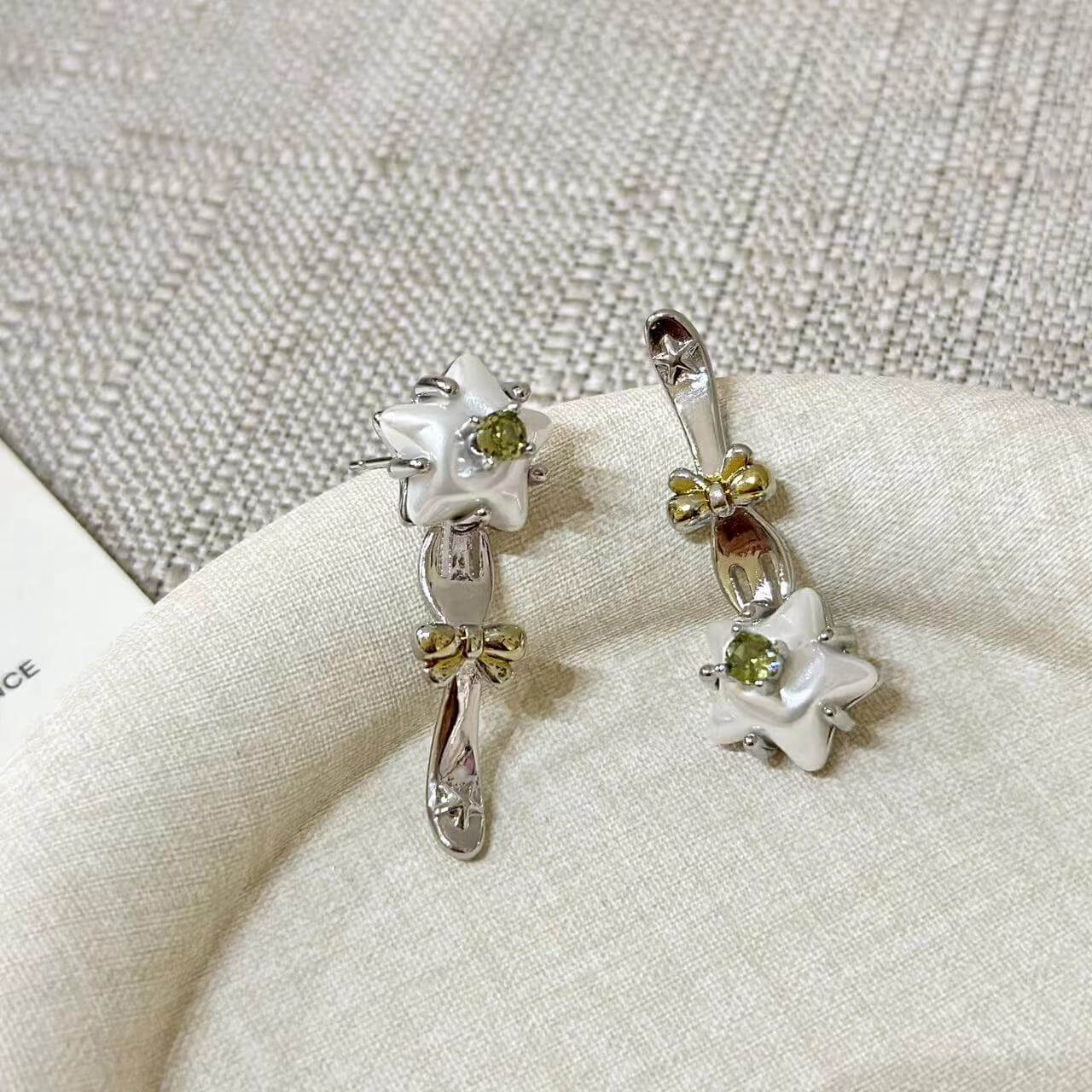 Asymmetric Star & Fork Drop Earrings | 18K Gold - Plated + 5A Zircon - Aruary Studio ｜ Artisanal Jewelry