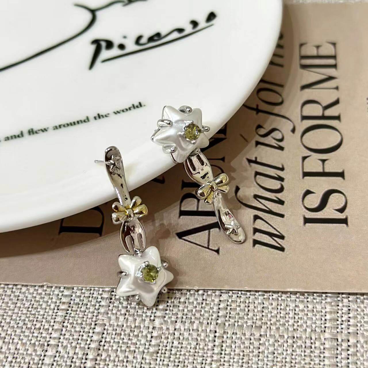 Asymmetric Star & Fork Drop Earrings | 18K Gold - Plated + 5A Zircon - Aruary Studio ｜ Artisanal Jewelry