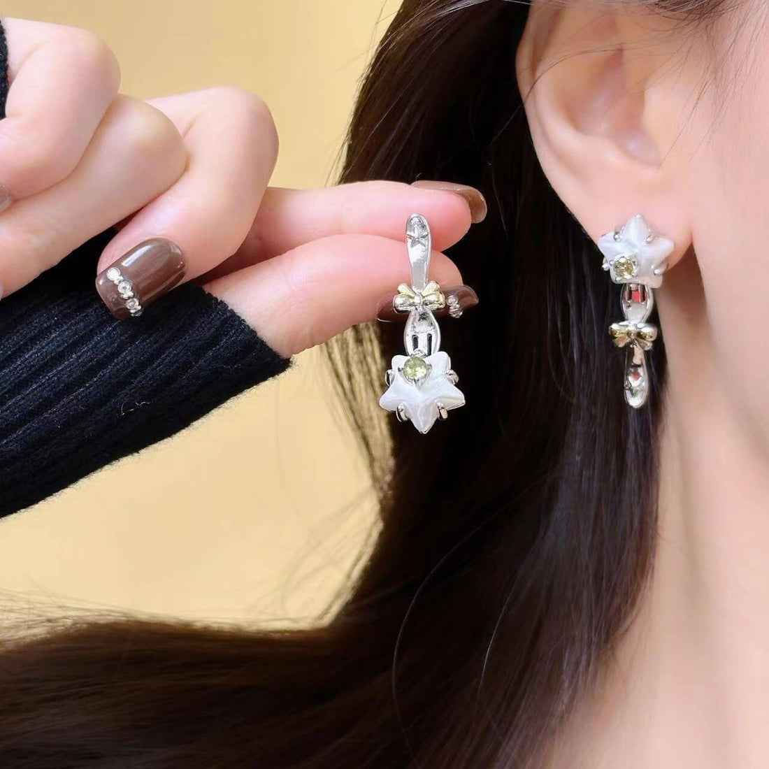 Asymmetric Star & Fork Drop Earrings | 18K Gold - Plated + 5A Zircon - Aruary Studio ｜ Artisanal Jewelry