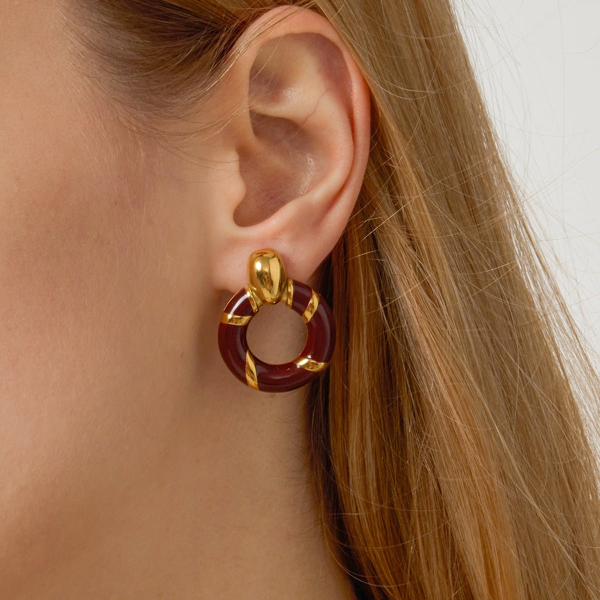 Autumn/Winter Maillard Style Enamel Hoop Earrings | Titanium Steel Gold - Plated - Retro Warm - Tone Statement Jewelry - Aruary Studio ｜ Artisanal Jewelry