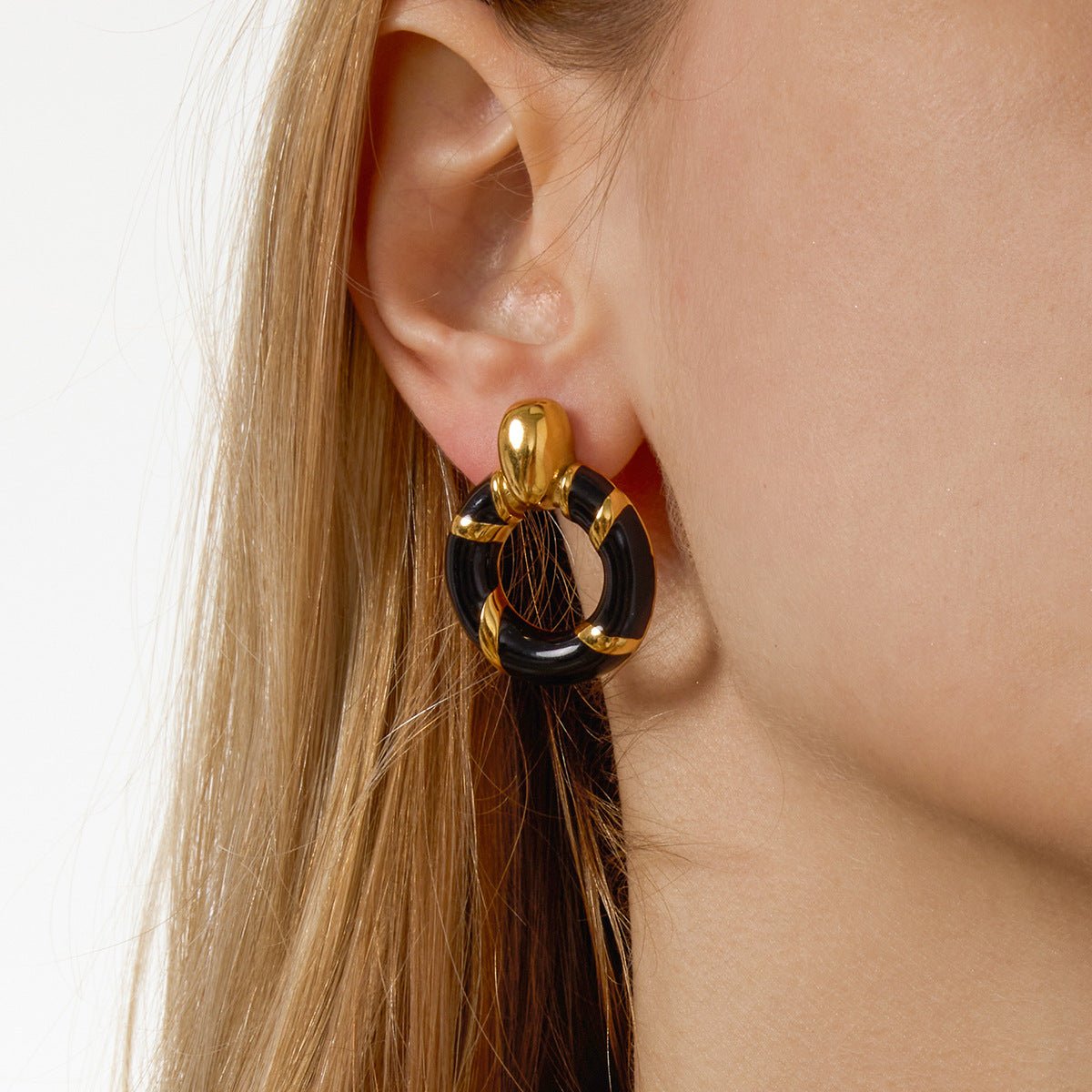 Autumn/Winter Maillard Style Enamel Hoop Earrings | Titanium Steel Gold - Plated - Retro Warm - Tone Statement Jewelry - Aruary Studio ｜ Artisanal Jewelry