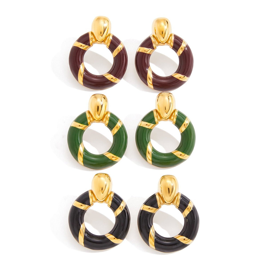 Autumn/Winter Maillard Style Enamel Hoop Earrings | Titanium Steel Gold - Plated - Retro Warm - Tone Statement Jewelry - Aruary Studio ｜ Artisanal Jewelry